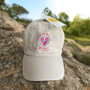 NWT Life Is Good Chill Cap Strapback Hat Flip Flops Heart Lauderdale Khaki Pink